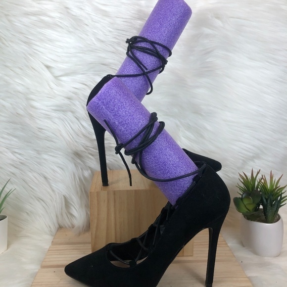 Just Fab Orana Black Lace Up Pumps - Picture 5 of 5